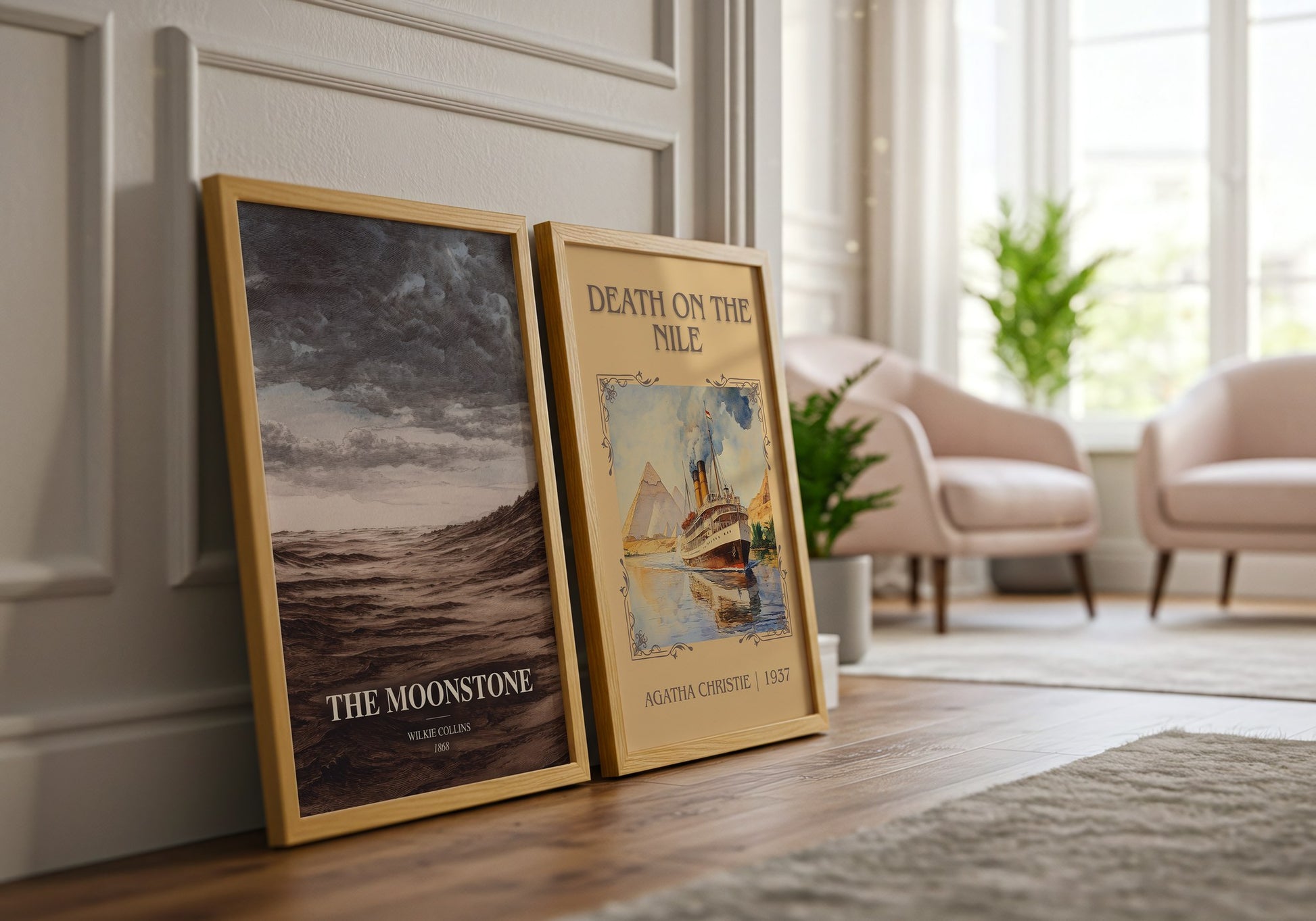 The Moonstone watercolour print framed by window – literary home decor