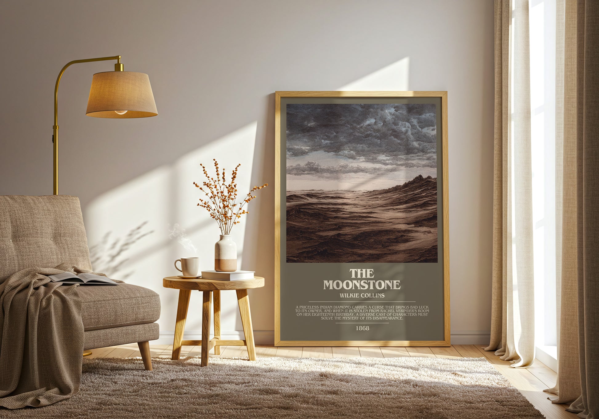 The Moonstone bookish print framed by window – literary home decor