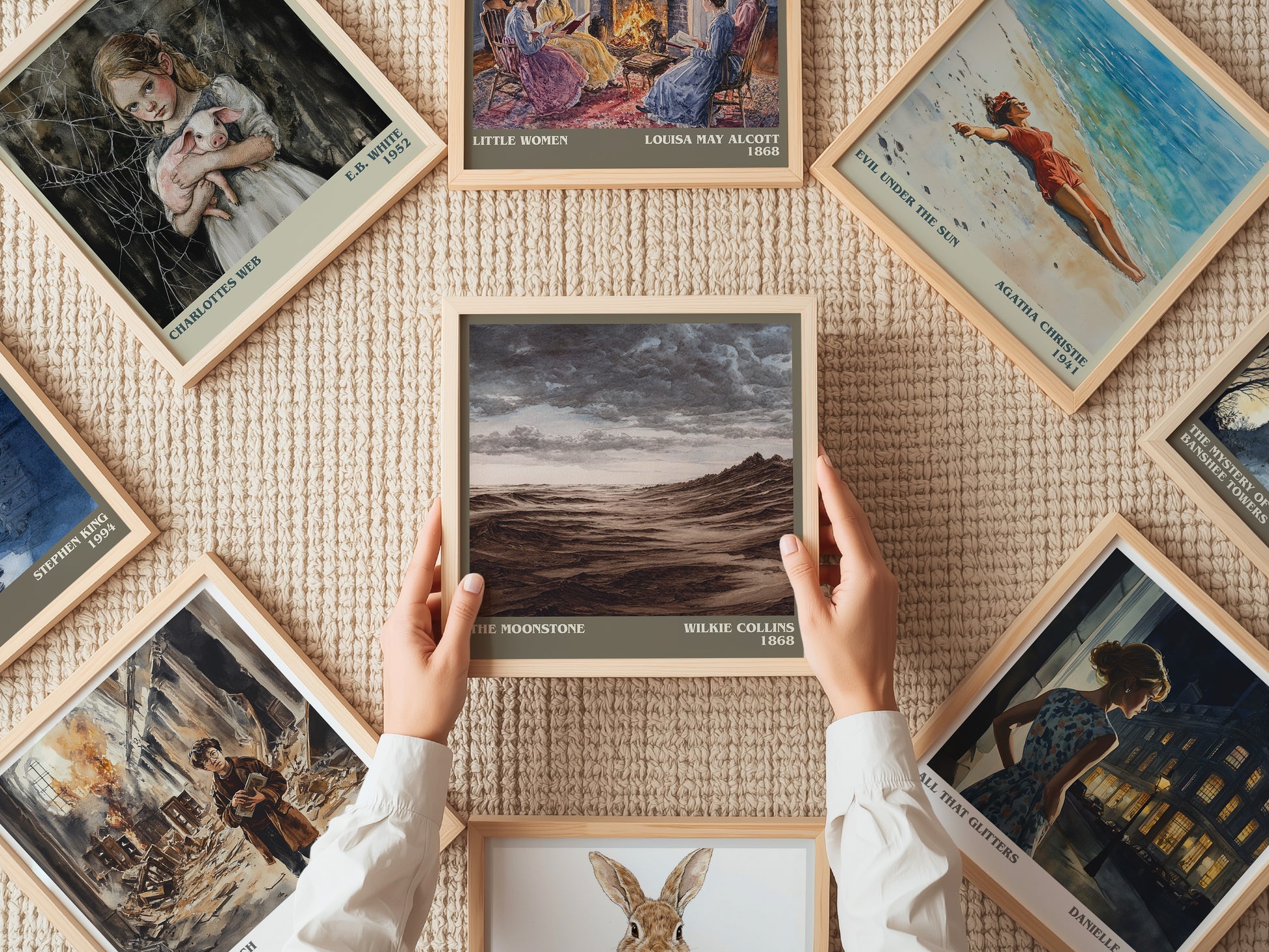 The Moonstone literary print on bookshelf – Wilkie Collins fan gift