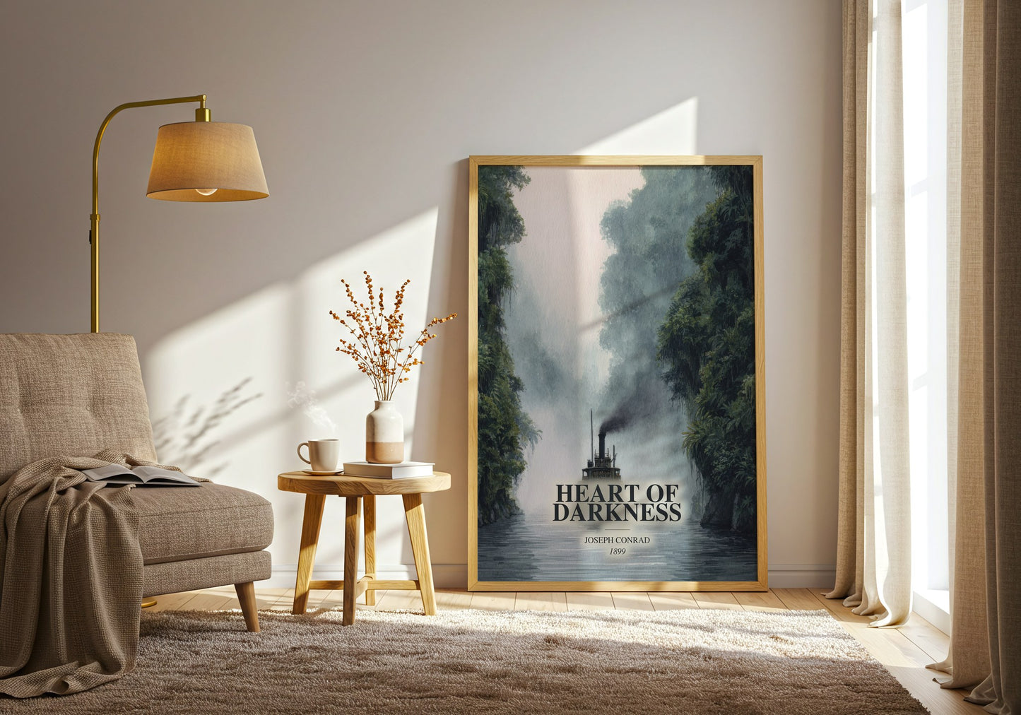Heart Of Darkness watercolour print in frame leaning in hallway – classic literature wall art