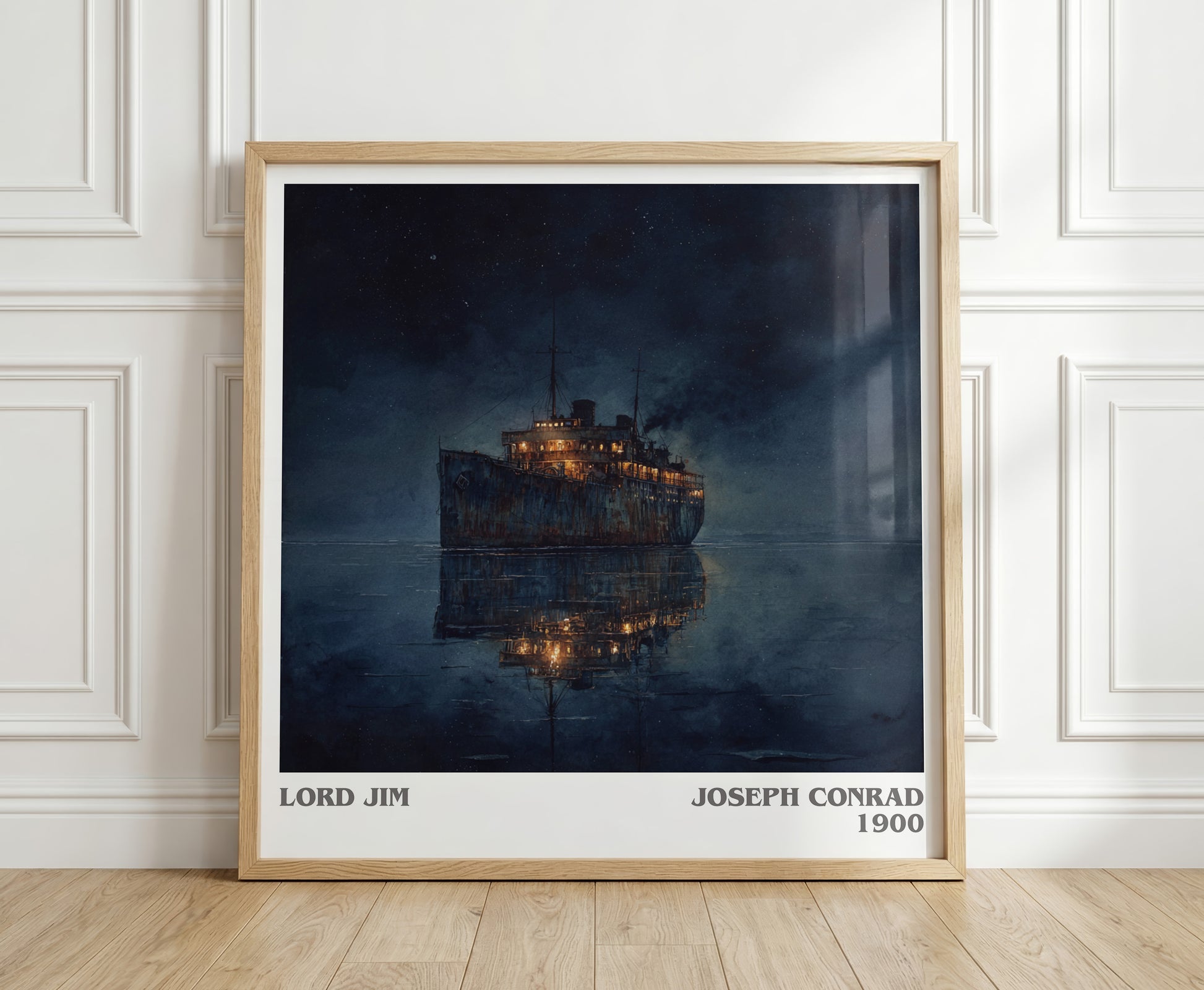 Lord Jim literary print in frame leaning in hallway – classic literature wall art