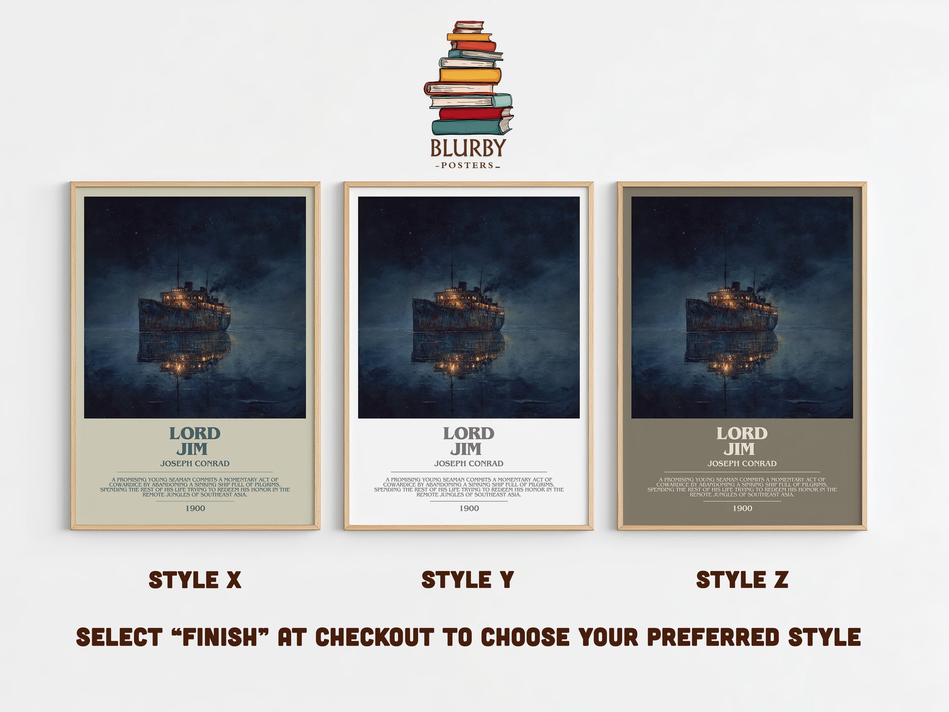 Lord Jim bookish print in frame leaning in hallway – classic literature wall art