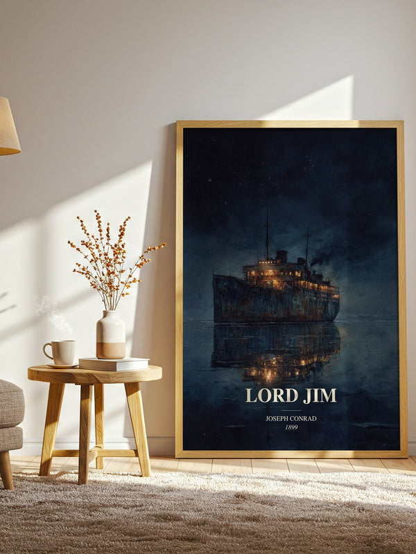 Lord Jim watercolour print in frame leaning in hallway – classic literature wall art
