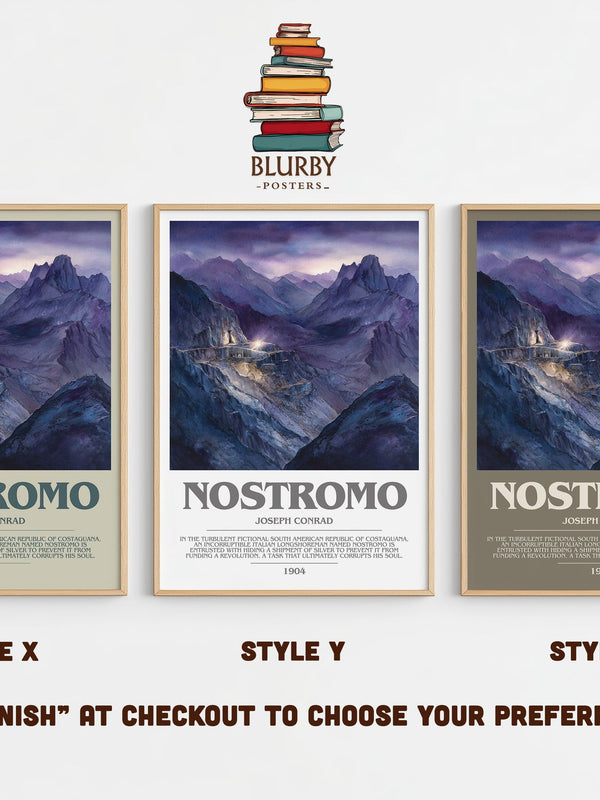 Nostromo bookish print in frame leaning in hallway – historical fiction wall art