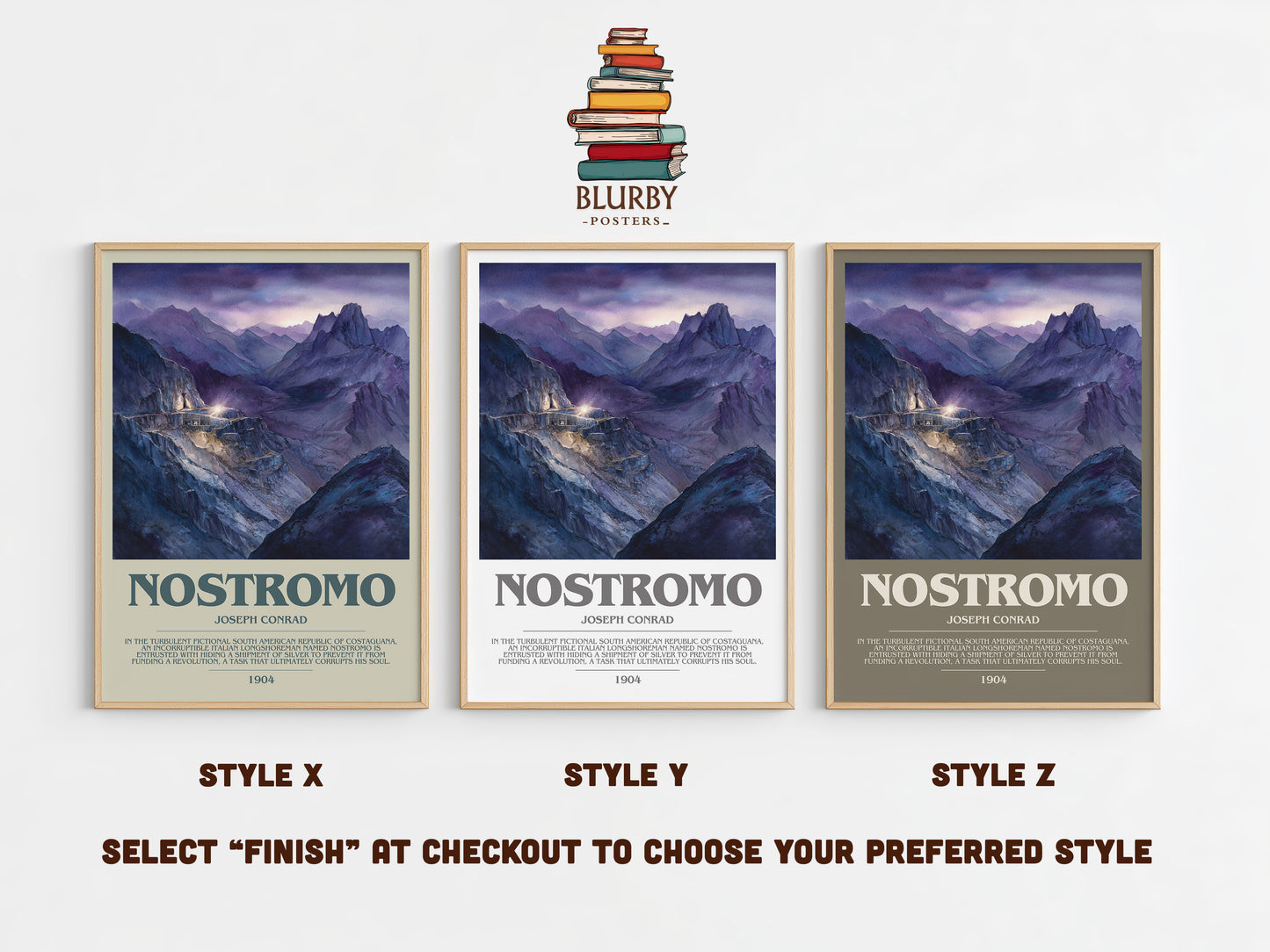 Nostromo bookish print in frame leaning in hallway – historical fiction wall art