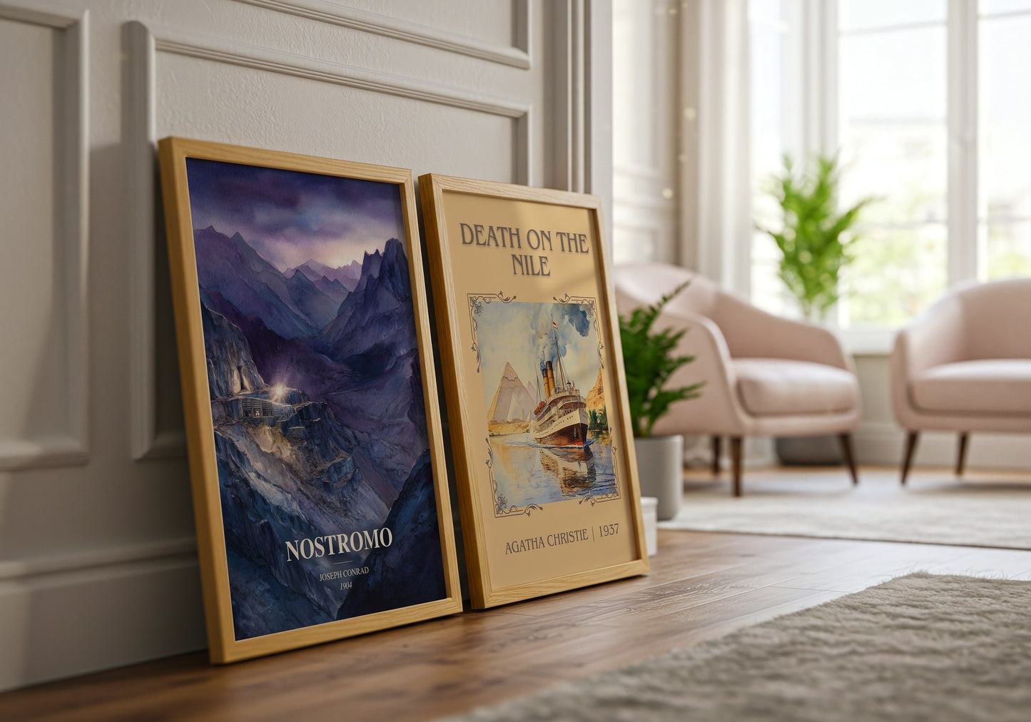Nostromo watercolour print framed by window – literary home decor