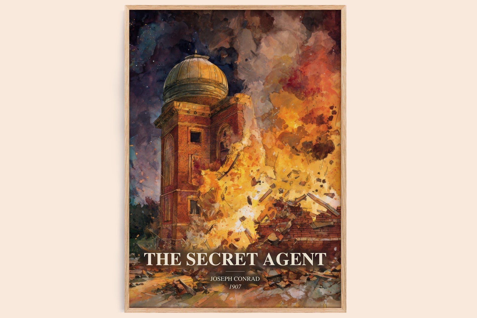 The Secret Agent watercolour book poster by Joseph Conrad – framed literary art print