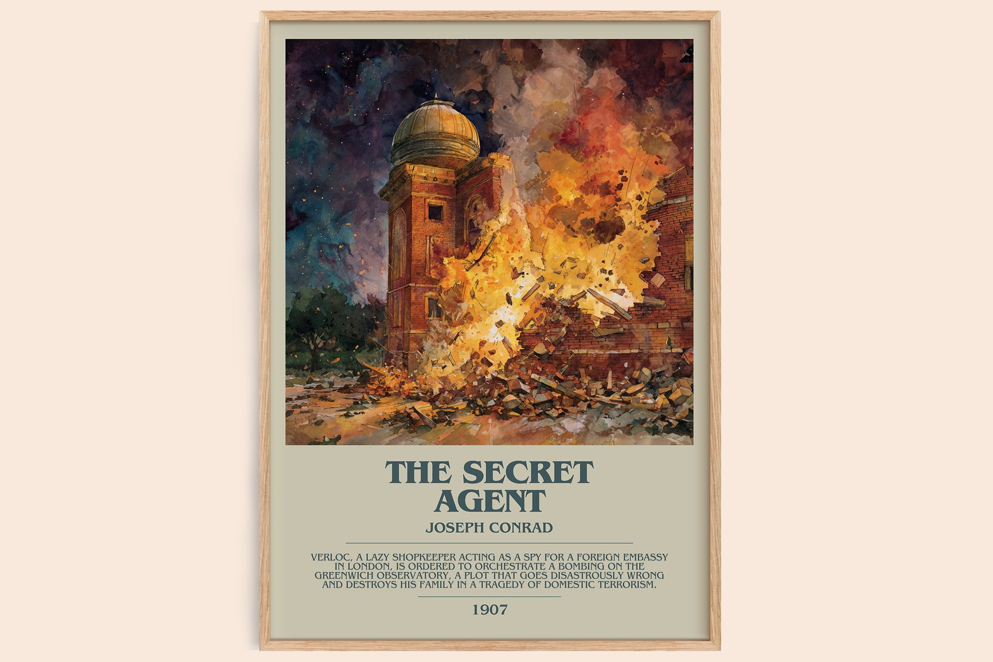 The Secret Agent bookish book poster by Joseph Conrad – framed literary art print