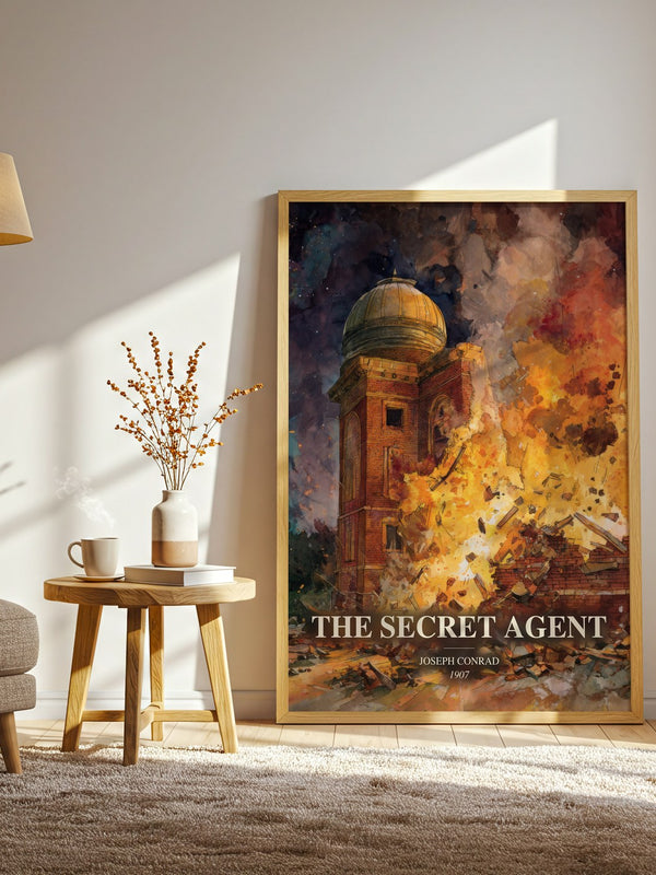 The Secret Agent watercolour print in frame leaning in hallway – classic literature wall art