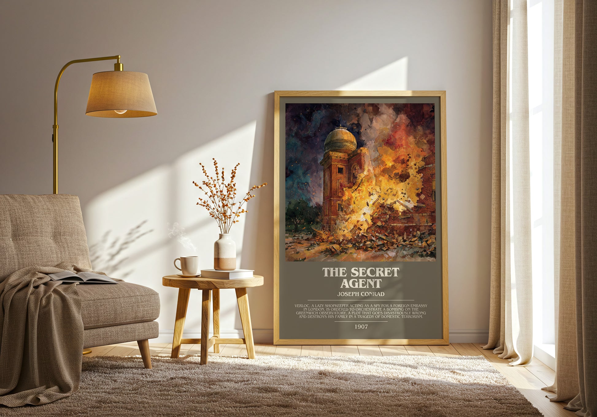 The Secret Agent bookish print framed by window – literary home decor