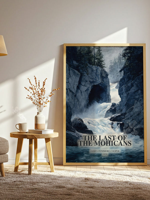 The Last Of The Mohicans watercolour print in frame leaning in hallway – historical fiction wall art