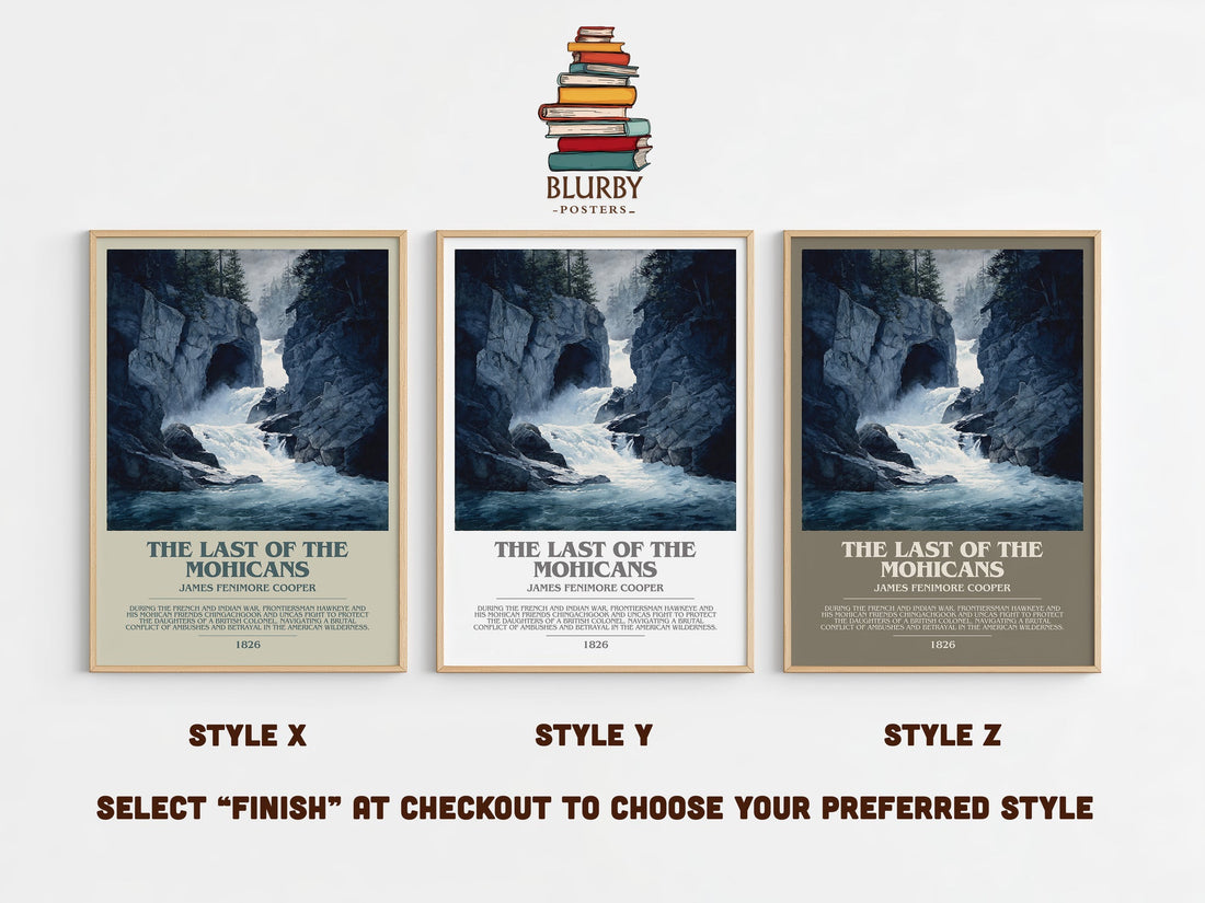 The Last Of The Mohicans bookish print in frame leaning in hallway – adventure wall art (mockup)