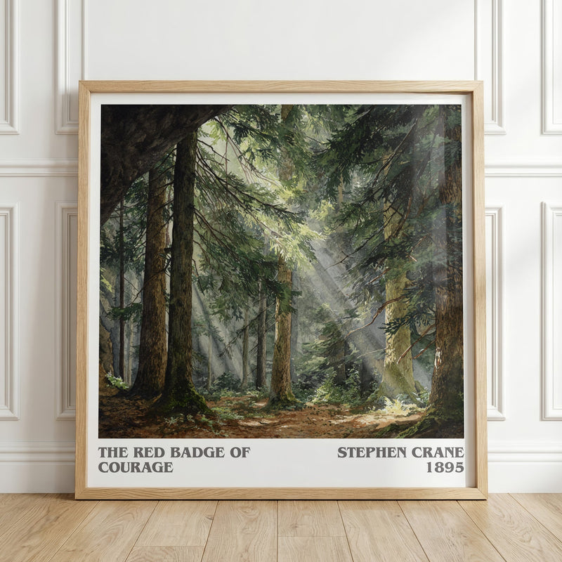 The Red Badge of Courage literary print in frame leaning in hallway – historical fiction wall art