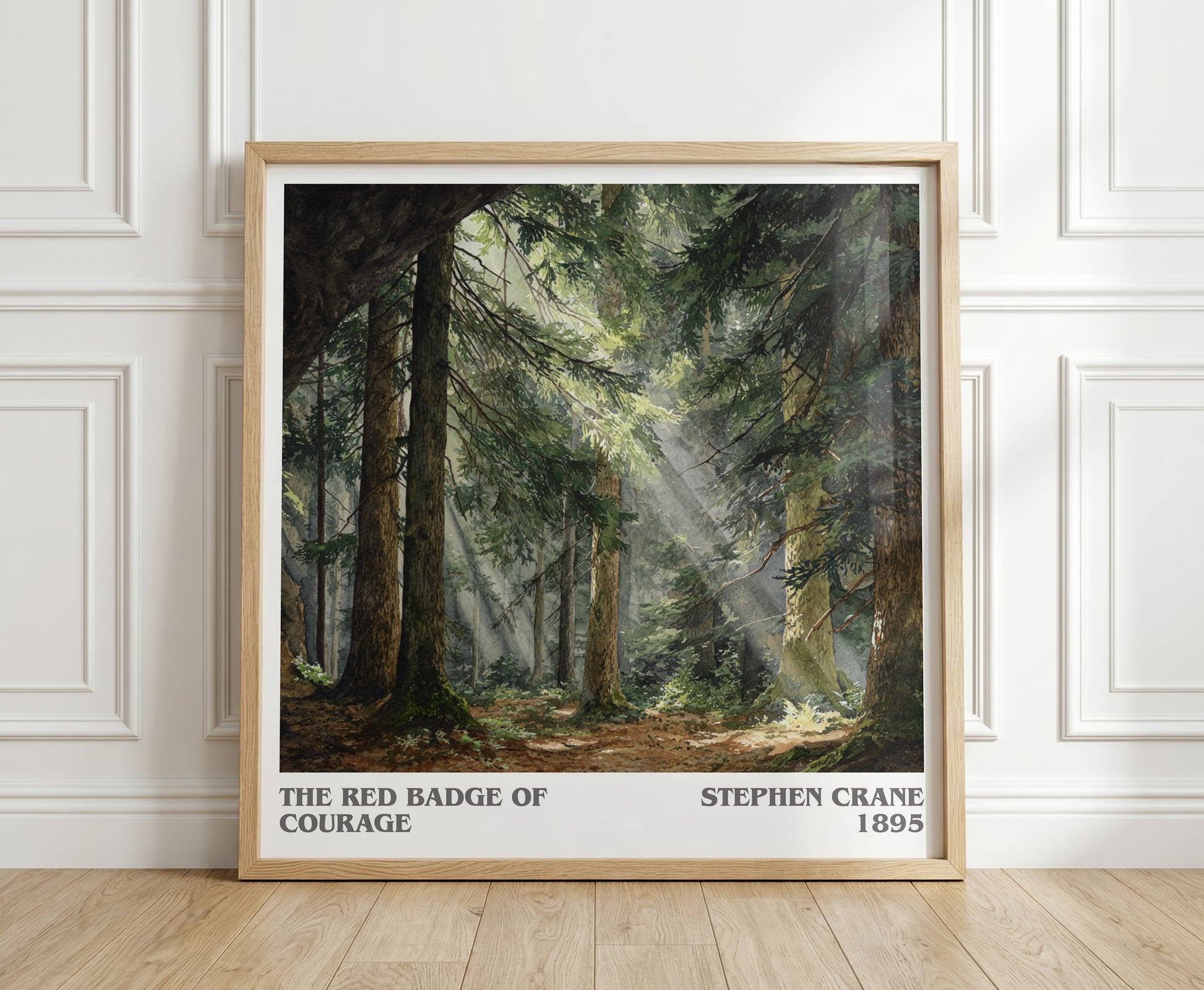 The Red Badge of Courage literary print in frame leaning in hallway – historical fiction wall art