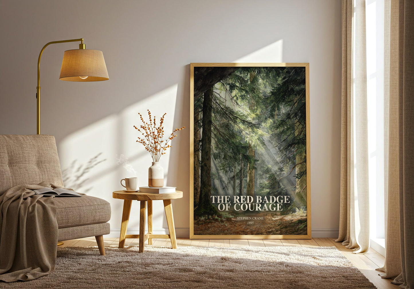 The Red Badge Of Courage watercolour print in frame leaning in hallway – historical fiction wall art
