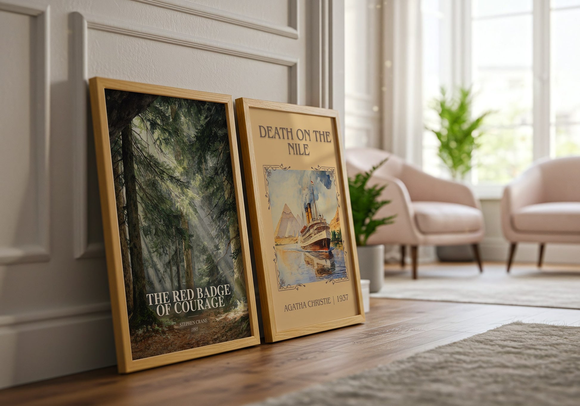 The Red Badge Of Courage watercolour print framed by window – literary home decor
