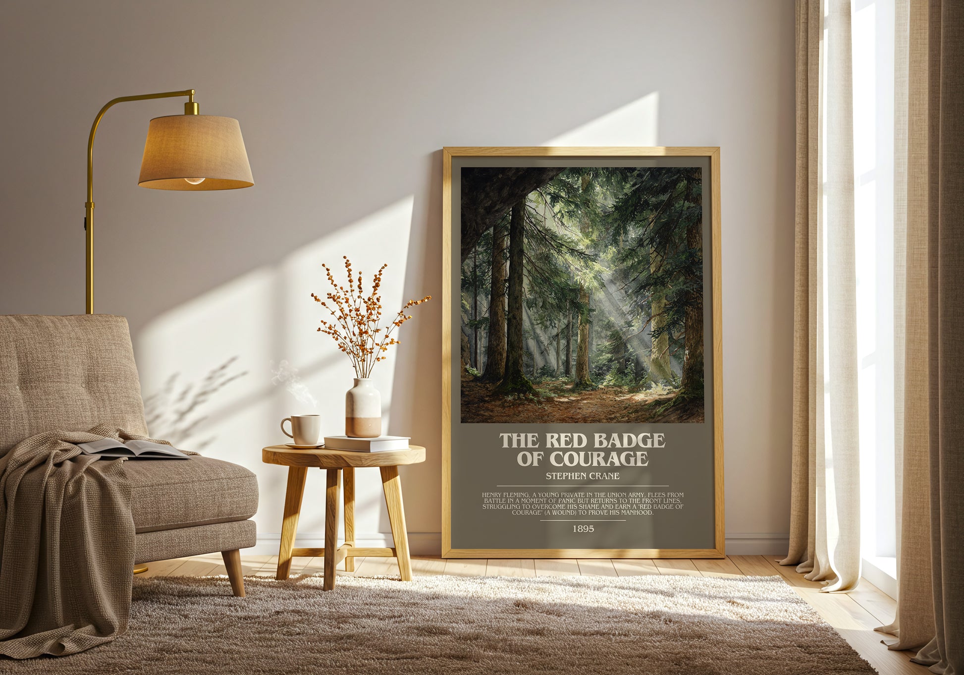 The Red Badge of Courage bookish print framed by window – literary home decor