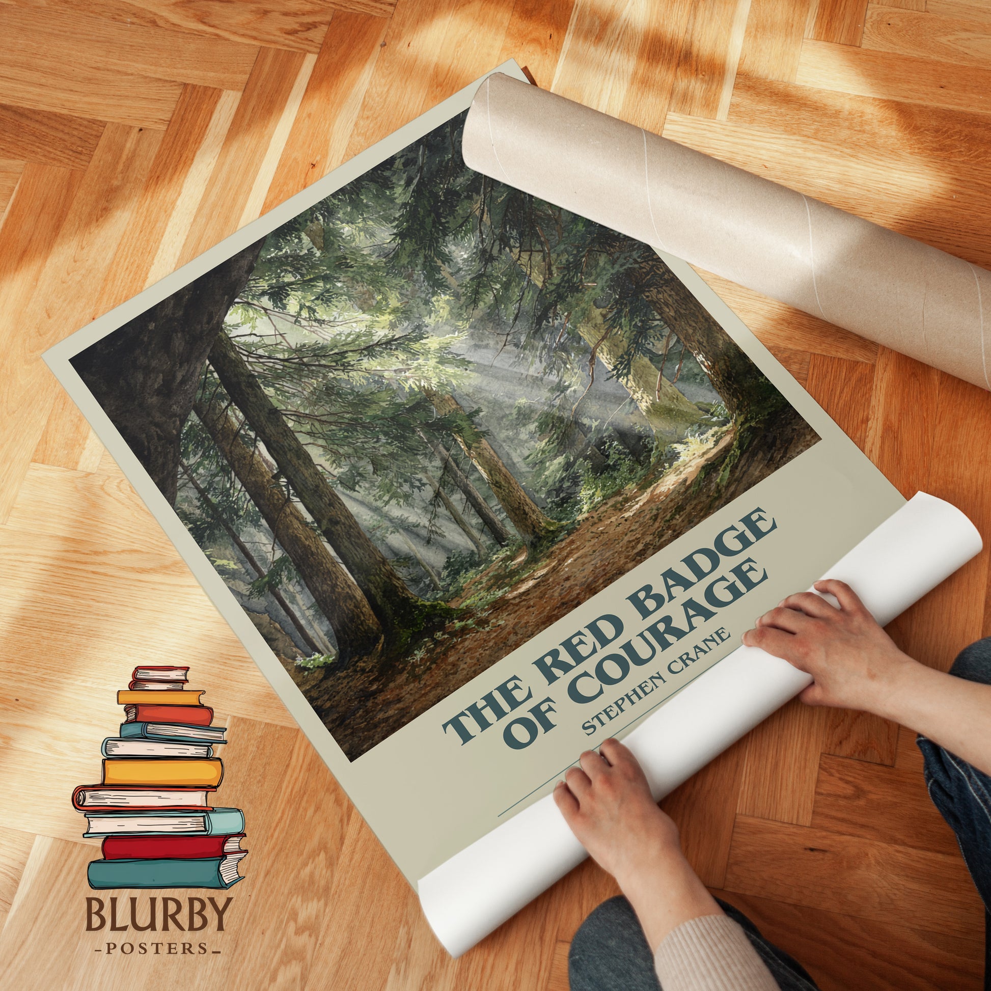 The Red Badge of Courage bookish print on bookshelf – Stephen Crane fan gift