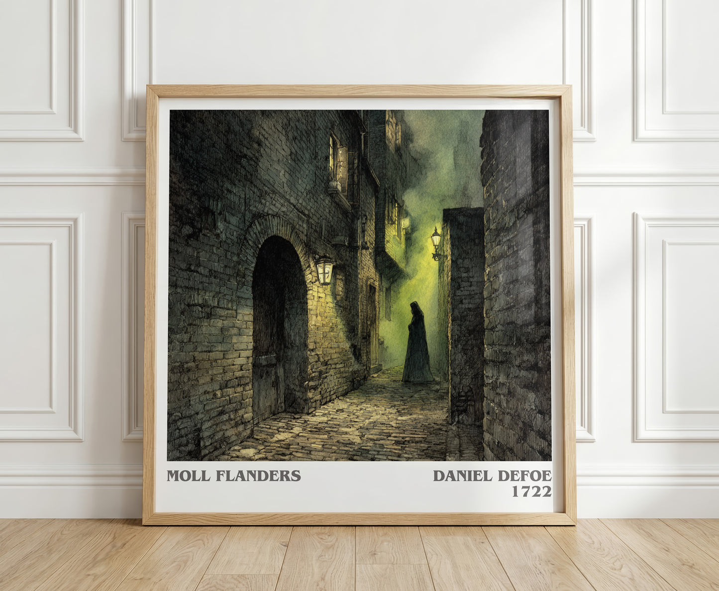 Moll Flanders literary print in frame leaning in hallway – classic literature wall art