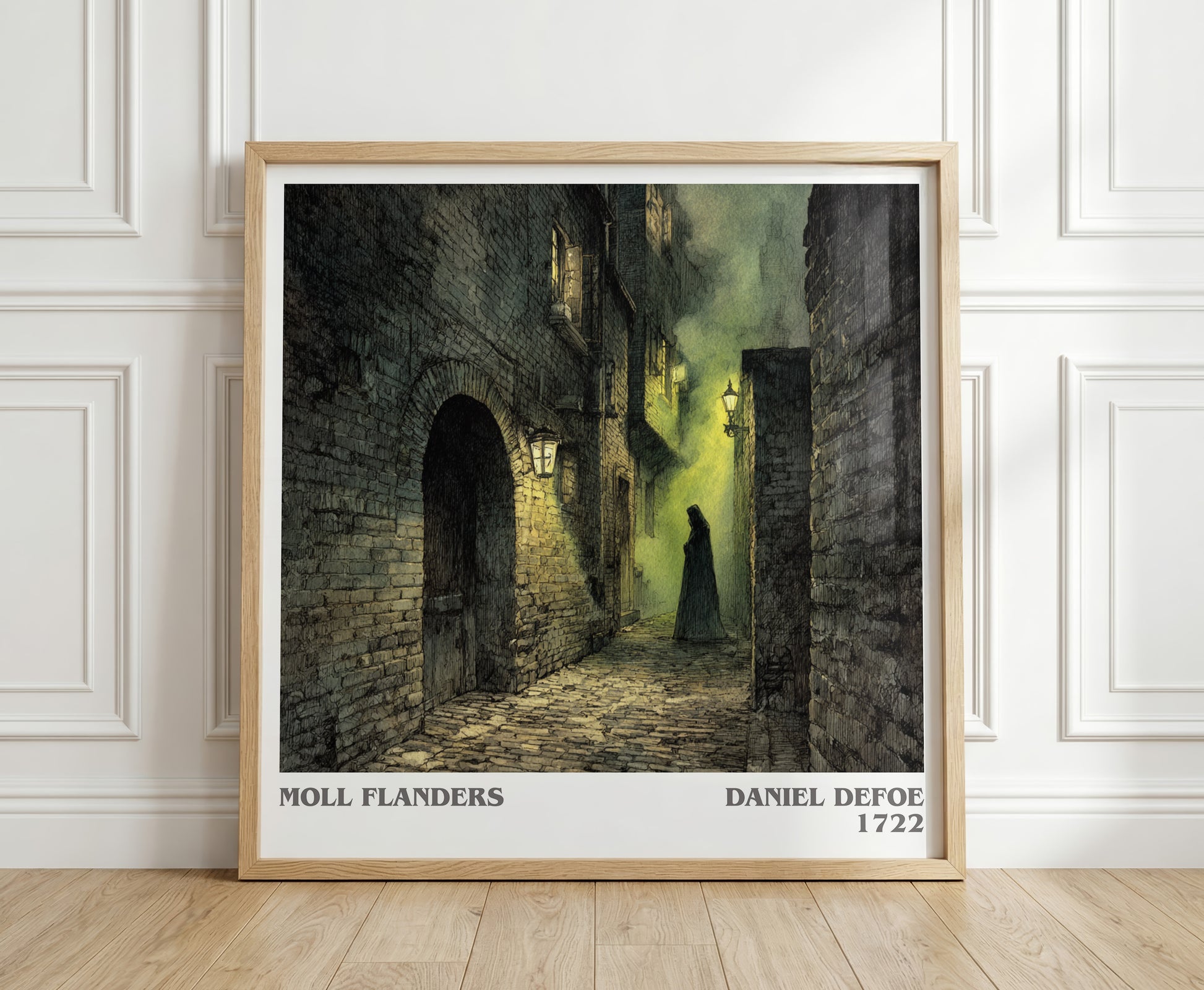 Moll Flanders literary print in frame leaning in hallway – classic literature wall art