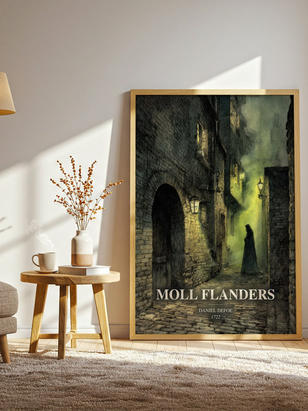 Moll Flanders watercolour print in frame leaning in hallway – classic literature wall art