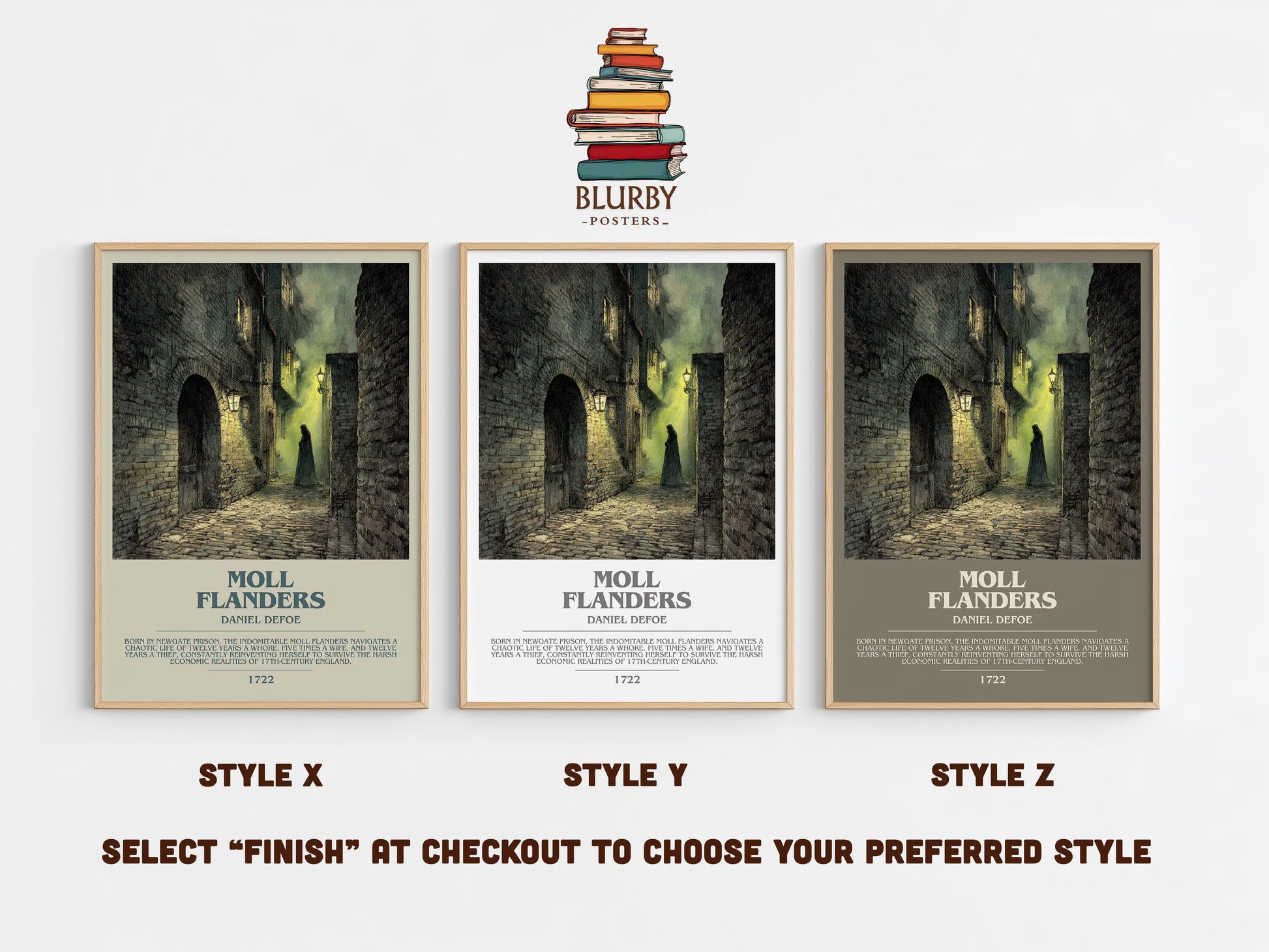 Moll Flanders bookish print in frame leaning in hallway – classic literature wall art