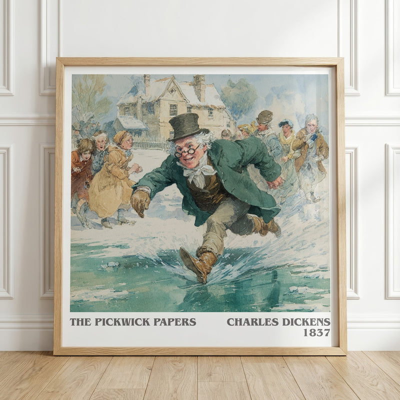 The Pickwick Papers literary print in frame leaning in hallway – classic literature wall art