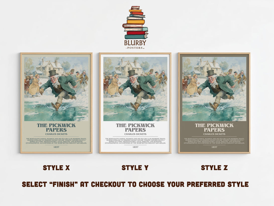 The Pickwick Papers bookish print in frame leaning in hallway – classic literature wall art (mockup)