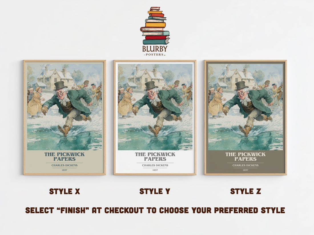 The Pickwick Papers Book Cover Poster by Charles Dickens – Style X, Y and Z side by side – choose your finish