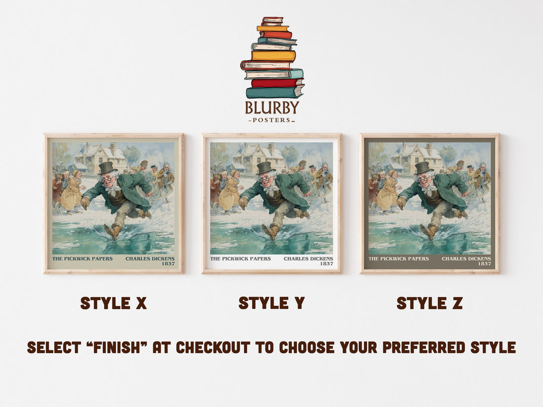 The Pickwick Papers Literary Art Print by Charles Dickens – Style X, Y and Z square prints side by side – choose your finish