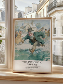 The Pickwick Papers Book Cover Poster by Charles Dickens – framed print by a bright window