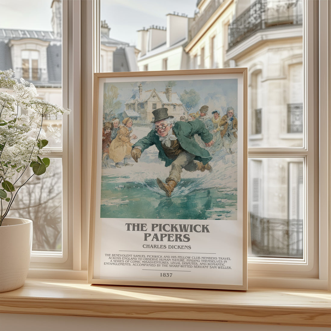 The Pickwick Papers Bookish Wall Art by Charles Dickens – framed print by a bright window