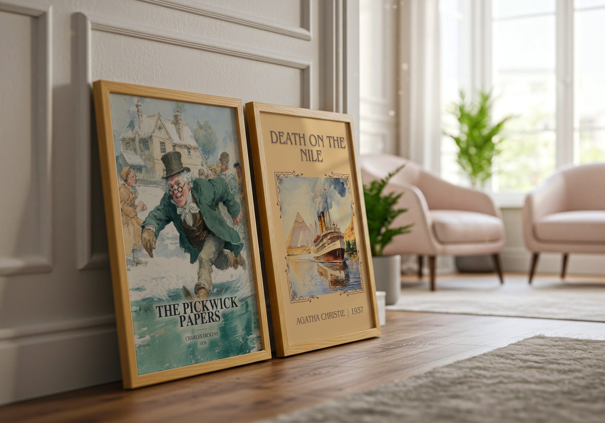 The Pickwick Papers watercolour print framed by window – literary home decor