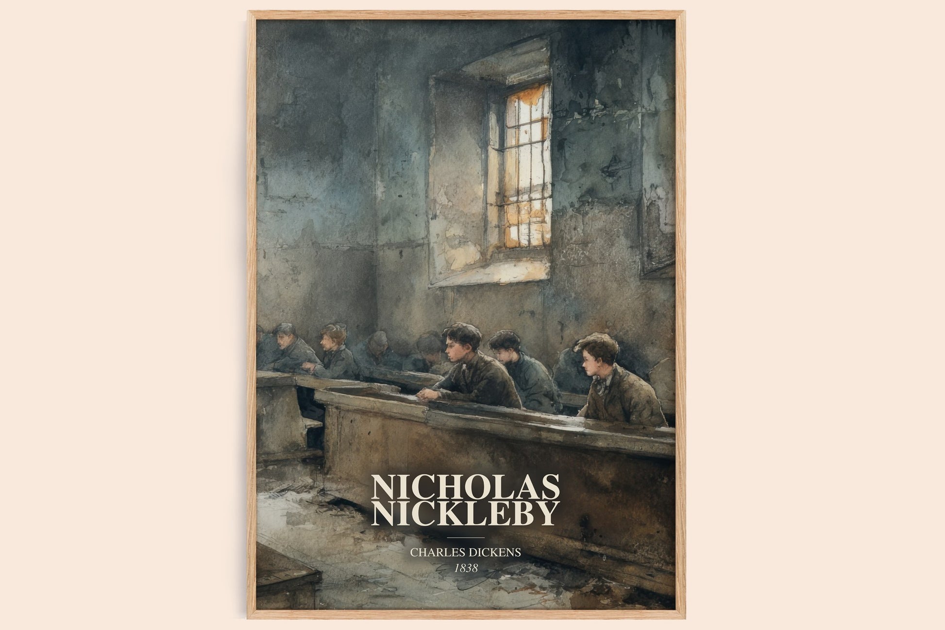 Nicholas Nickleby watercolour book poster by Charles Dickens – framed literary art print
