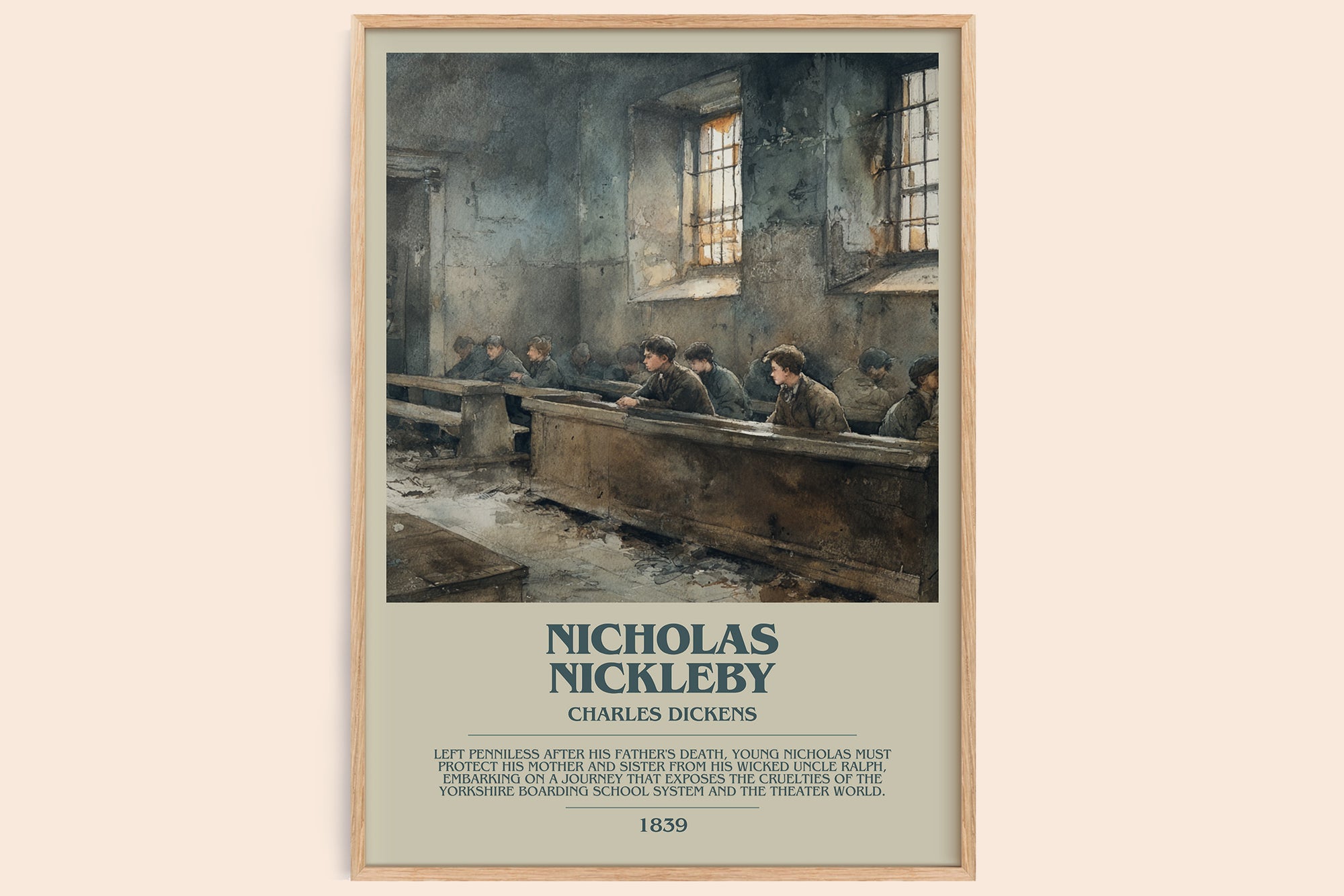 Nicholas Nickleby bookish book poster by Charles Dickens – framed literary art print