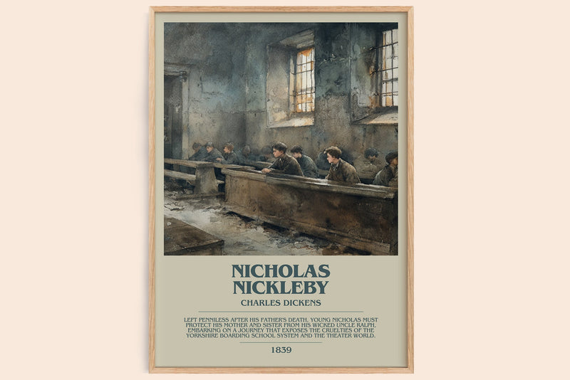 Nicholas Nickleby bookish book poster by Charles Dickens – framed literary art print