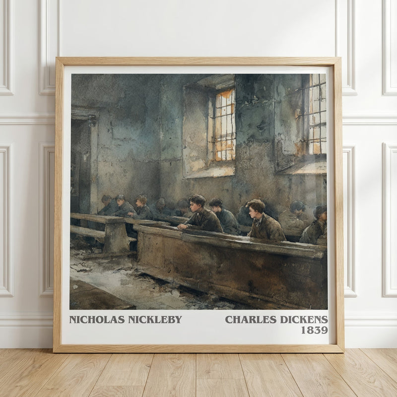 Nicholas Nickleby literary print in frame leaning in hallway – classic literature wall art