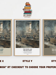 Nicholas Nickleby Book Cover Poster by Charles Dickens – Style X, Y and Z side by side – choose your finish