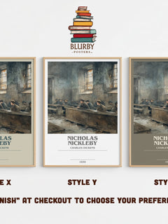 Nicholas Nickleby Bookish Wall Art by Charles Dickens – Style X, Y and Z side by side – choose your finish
