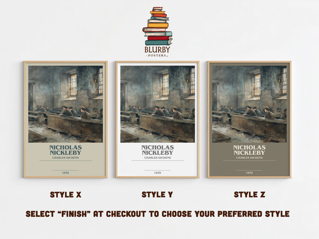 Nicholas Nickleby Bookish Wall Art by Charles Dickens – Style X, Y and Z side by side – choose your finish