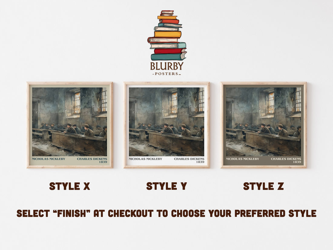 Nicholas Nickleby Literary Art Print by Charles Dickens – Style X, Y and Z square prints side by side – choose your finish