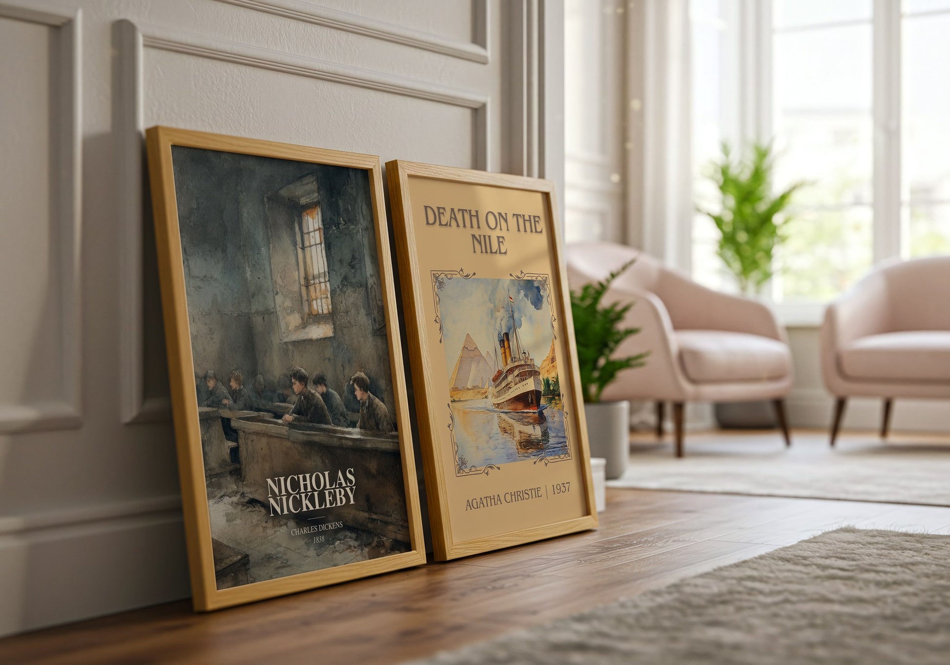 Nicholas Nickleby watercolour print framed by window – literary home decor