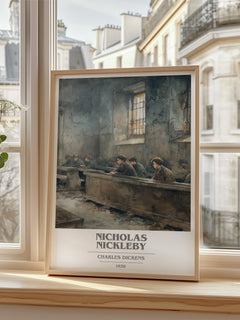 Nicholas Nickleby Book Cover Poster by Charles Dickens – framed print by a bright window