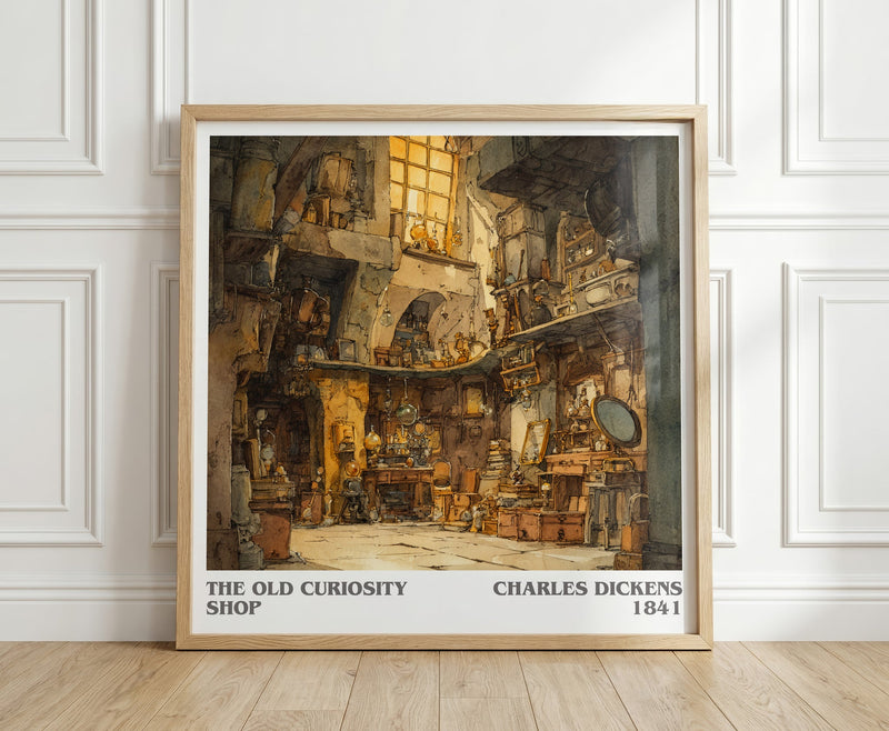The Old Curiosity Shop literary print in frame leaning in hallway – classic literature wall art