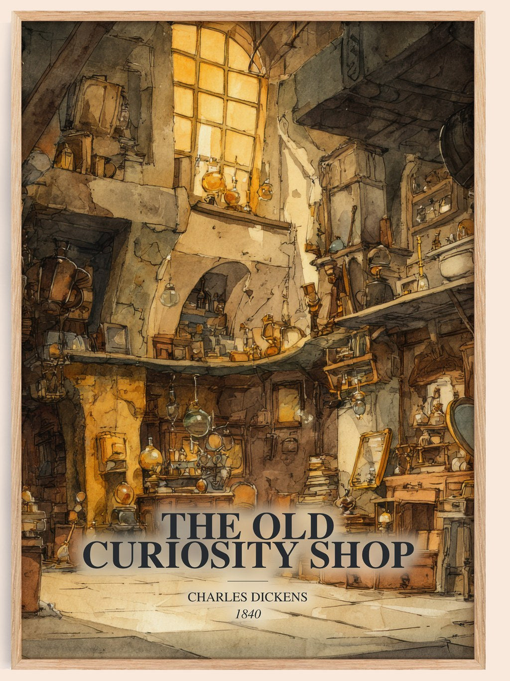 The Old Curiosity Shop watercolour book poster by Charles Dickens – framed literary art print