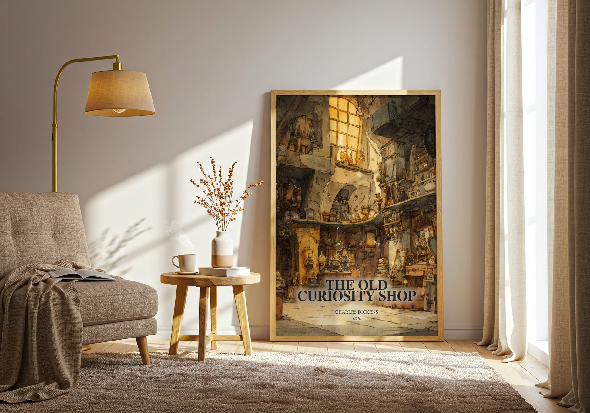 The Old Curiosity Shop watercolour print in frame leaning in hallway – classic literature wall art