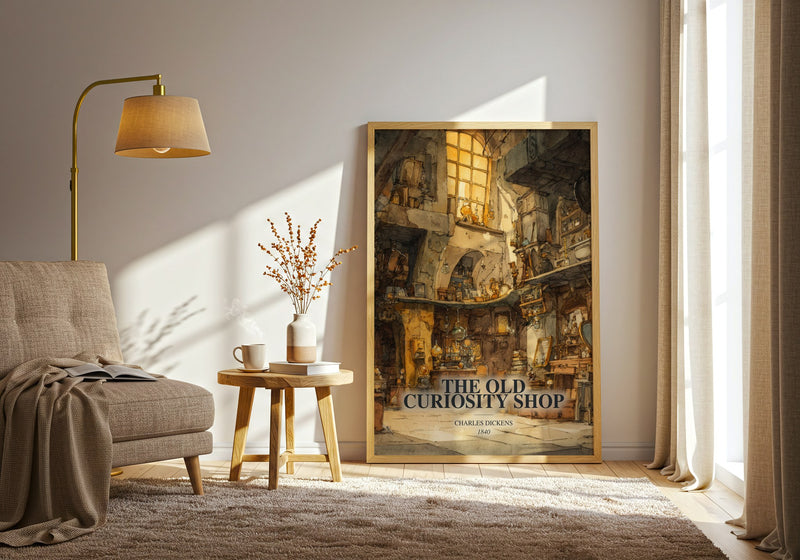 The Old Curiosity Shop watercolour print in frame leaning in hallway – classic literature wall art