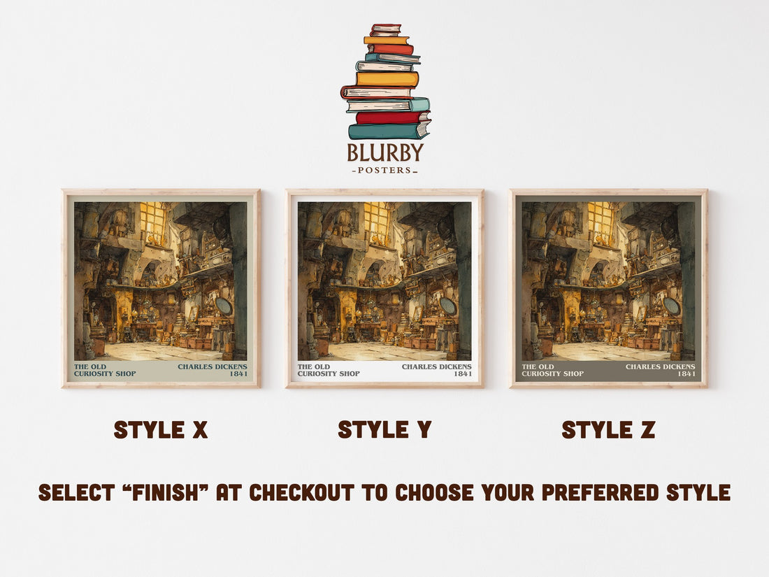 The Old Curiosity Shop Literary Art Print by Charles Dickens – Style X, Y and Z square prints side by side – choose your finish