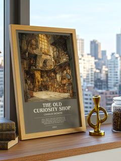 The Old Curiosity Shop Bookish Wall Art by Charles Dickens – framed print on a city-view windowsill