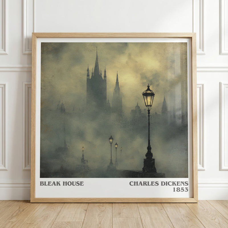 Bleak House literary print in frame leaning in hallway – classic literature wall art